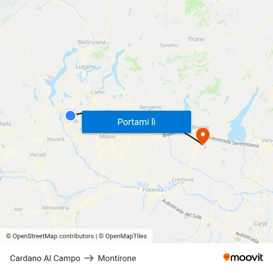 Cardano Al Campo to Montirone map