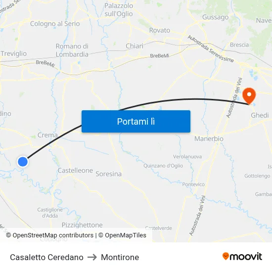 Casaletto Ceredano to Montirone map