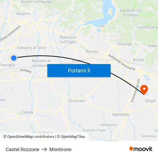 Castel Rozzone to Montirone map