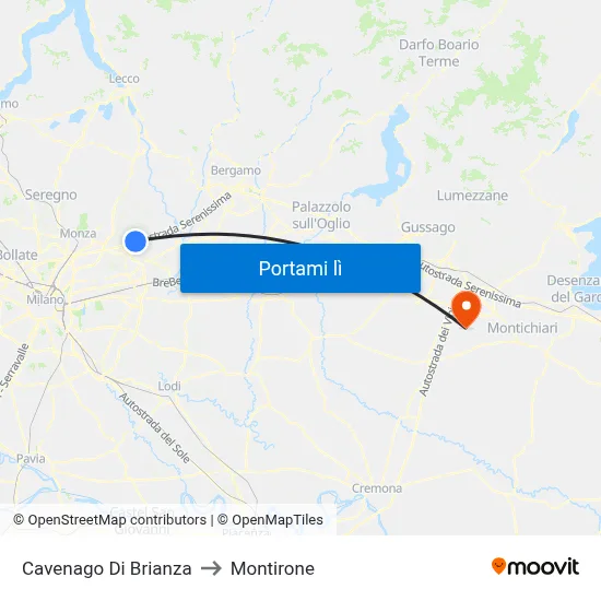 Cavenago Di Brianza to Montirone map