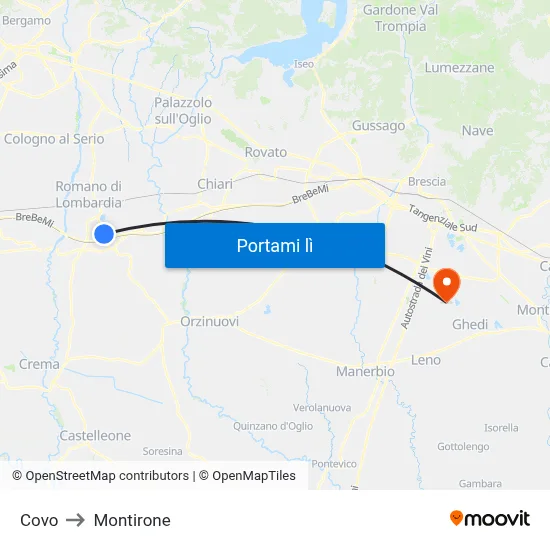 Covo to Montirone map