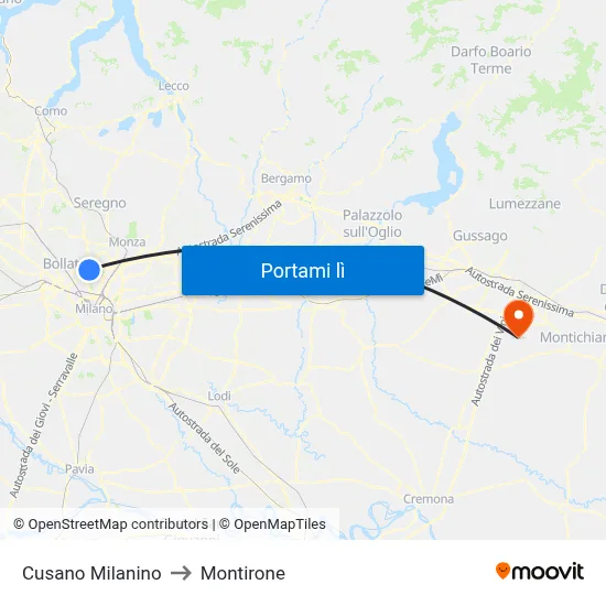 Cusano Milanino to Montirone map