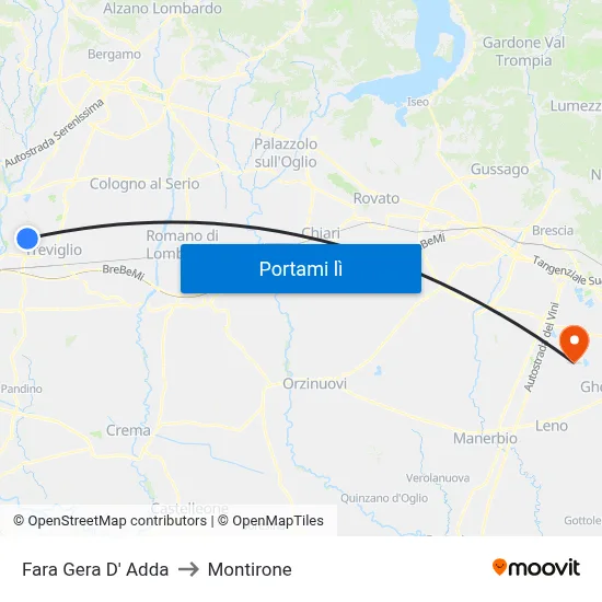 Fara Gera D' Adda to Montirone map