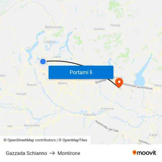 Gazzada Schianno to Montirone map