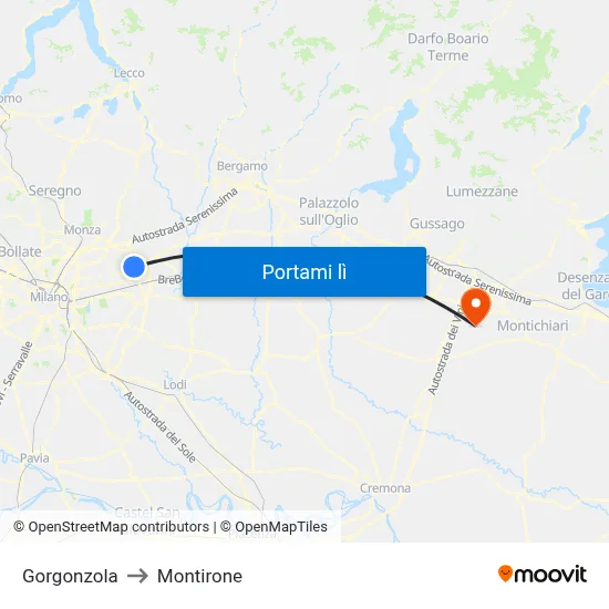 Gorgonzola to Montirone map