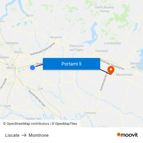 Liscate to Montirone map