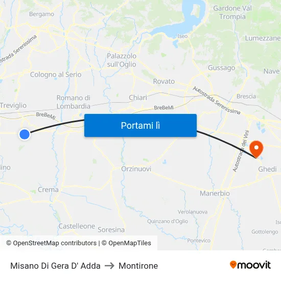 Misano Di Gera D' Adda to Montirone map