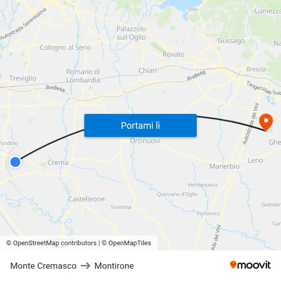 Monte Cremasco to Montirone map