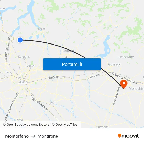 Montorfano to Montirone map