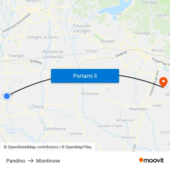 Pandino to Montirone map