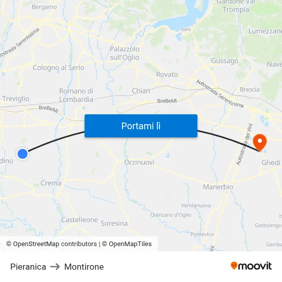 Pieranica to Montirone map