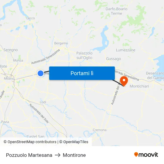 Pozzuolo Martesana to Montirone map