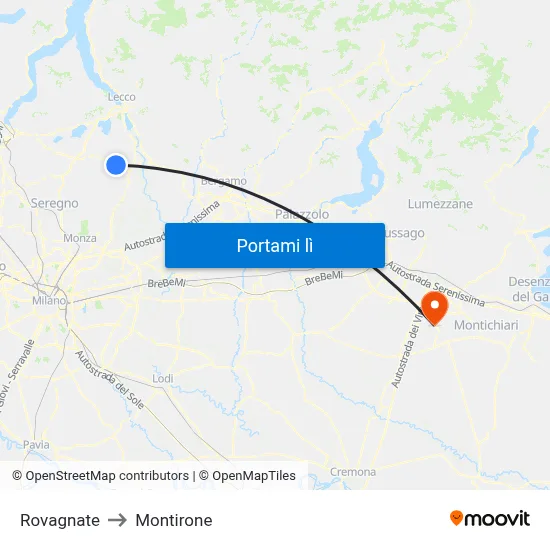 Rovagnate to Montirone map