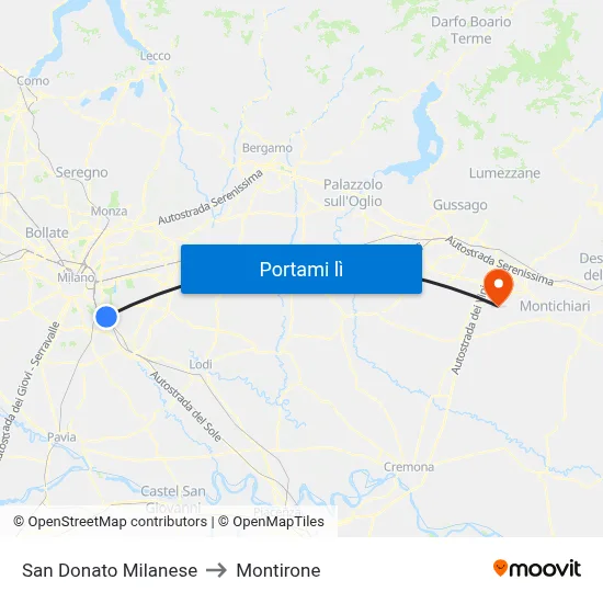 San Donato Milanese to Montirone map