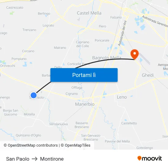 San Paolo to Montirone map