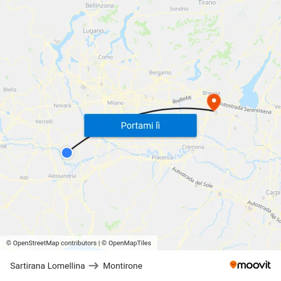 Sartirana Lomellina to Montirone map
