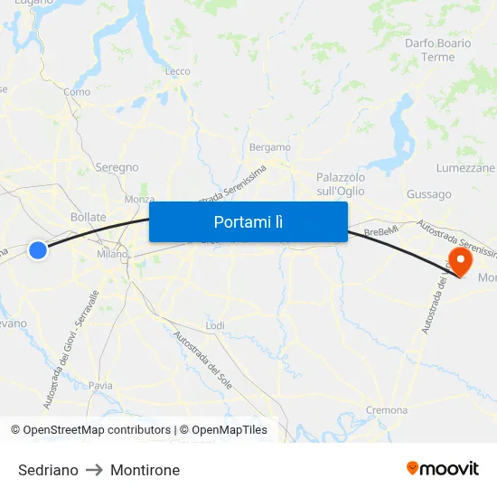 Sedriano to Montirone map