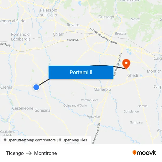Ticengo to Montirone map