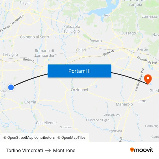 Torlino Vimercati to Montirone map