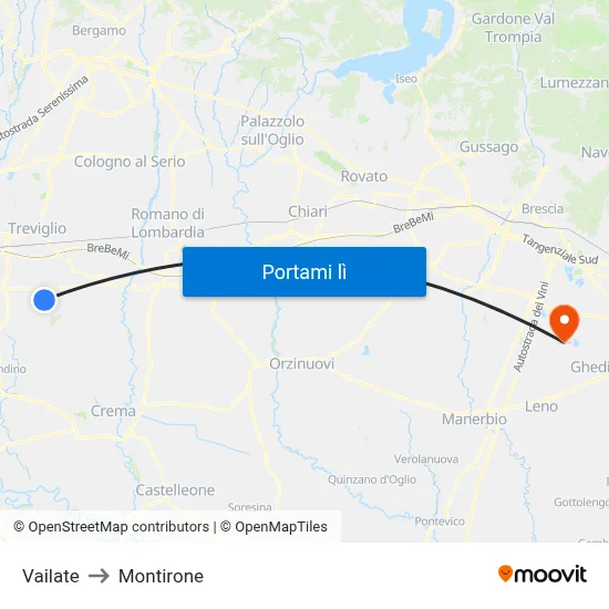 Vailate to Montirone map