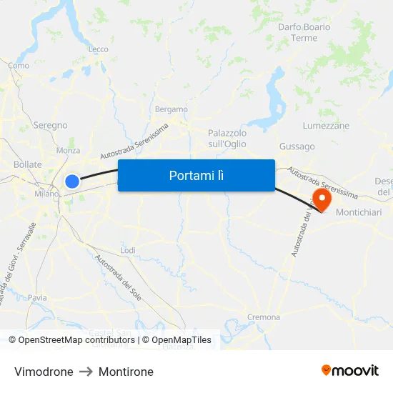 Vimodrone to Montirone map