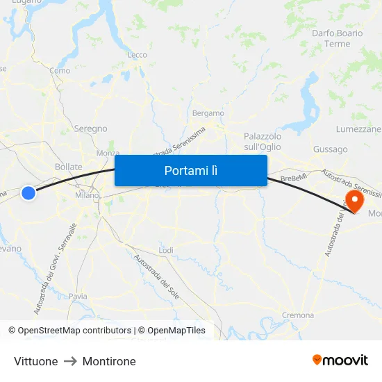 Vittuone to Montirone map