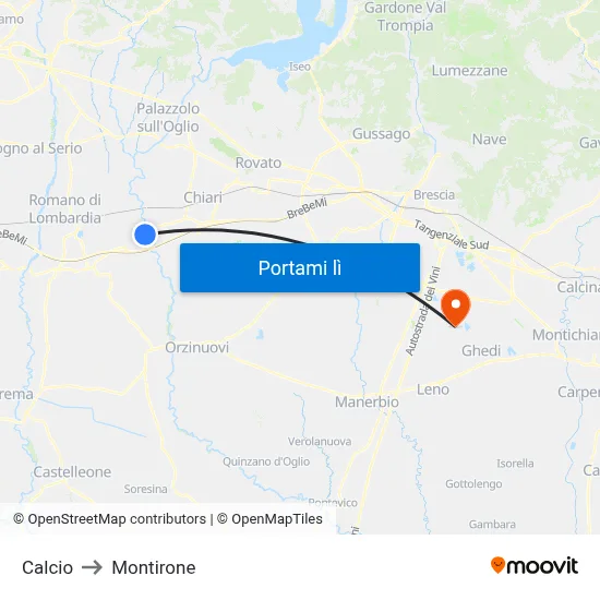 Calcio to Montirone map