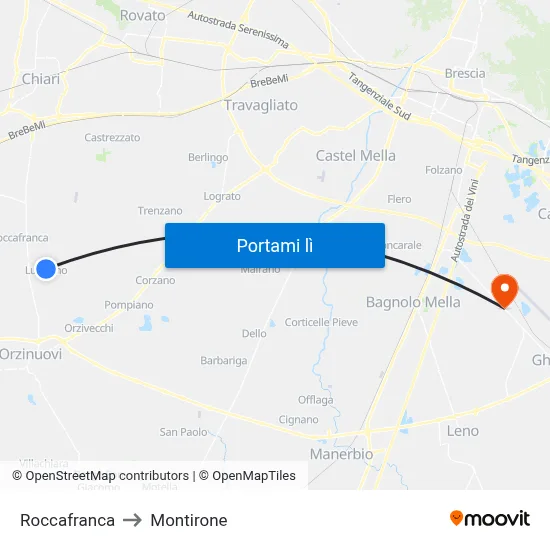 Roccafranca to Montirone map