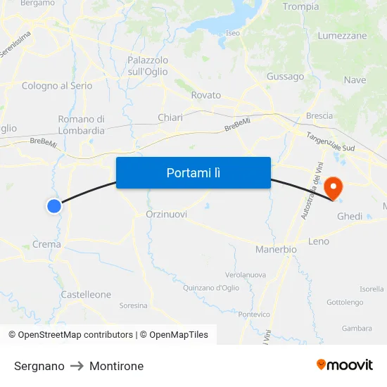 Sergnano to Montirone map