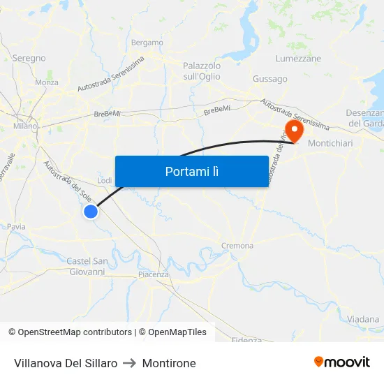 Villanova Del Sillaro to Montirone map
