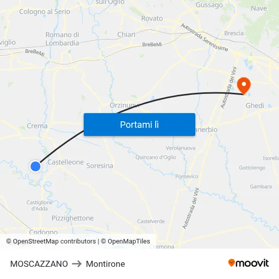 MOSCAZZANO to Montirone map