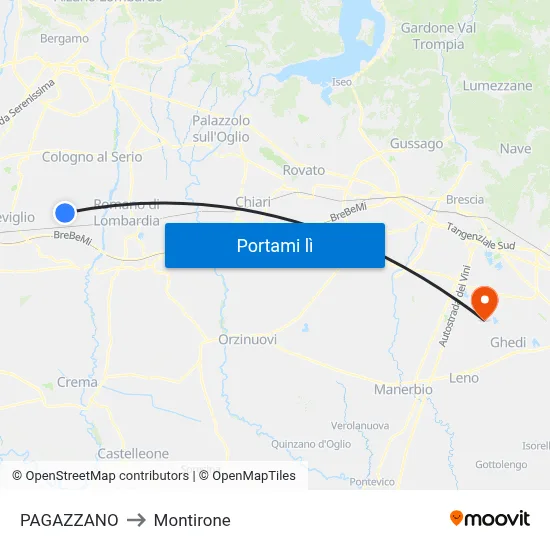 PAGAZZANO to Montirone map