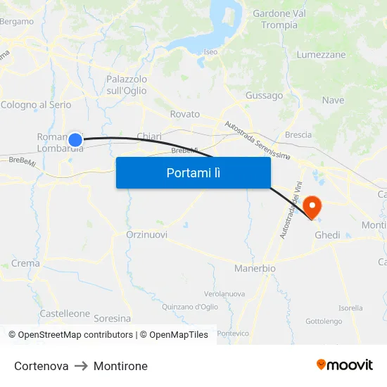 Cortenova to Montirone map