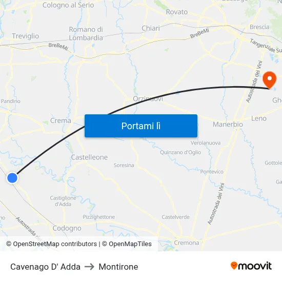 Cavenago D' Adda to Montirone map