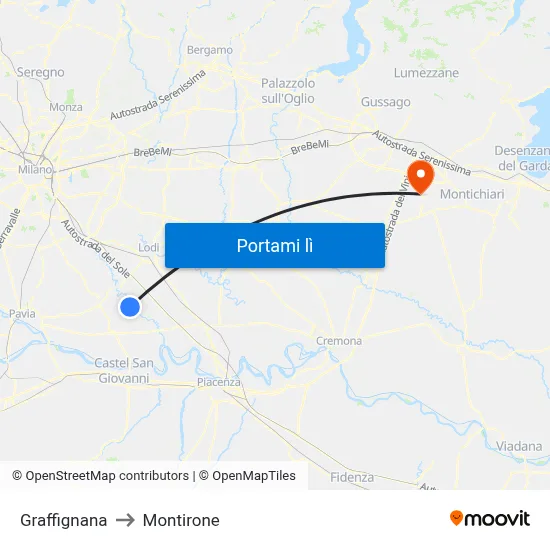 Graffignana to Montirone map