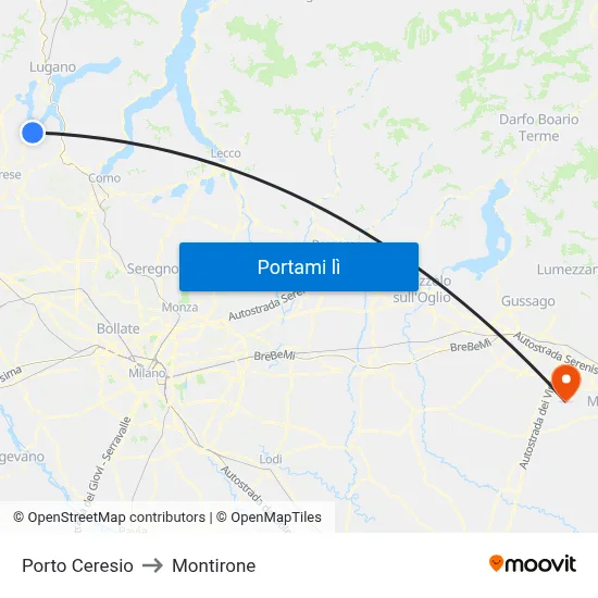 Porto Ceresio to Montirone map