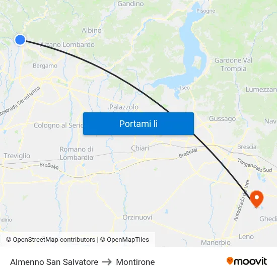 Almenno San Salvatore to Montirone map