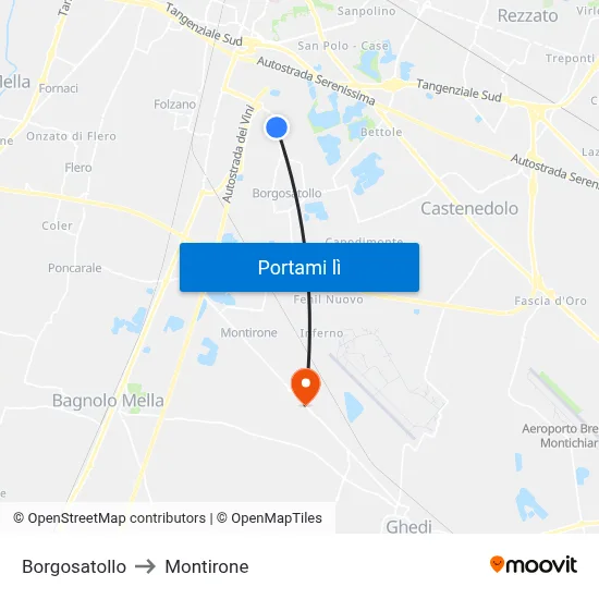 Borgosatollo to Montirone map