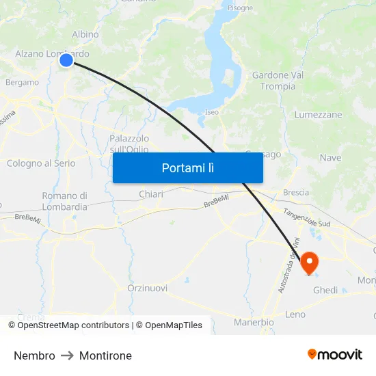Nembro to Montirone map