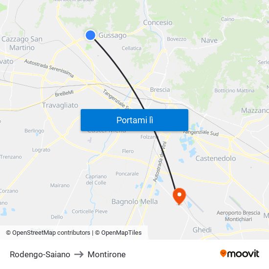 Rodengo-Saiano to Montirone map