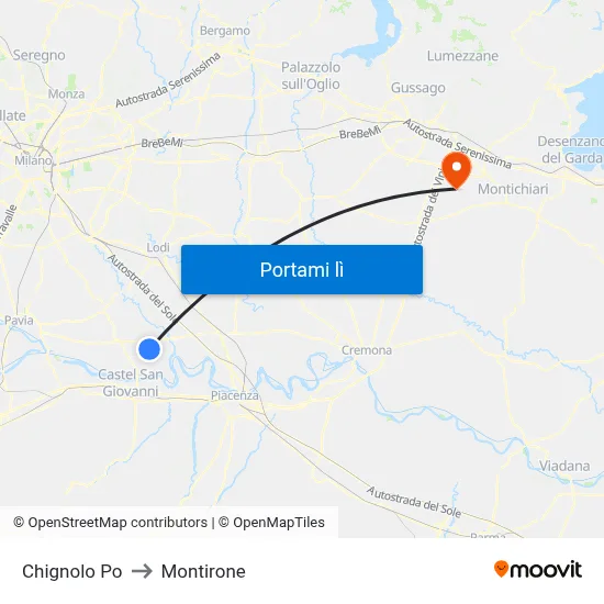 Chignolo Po to Montirone map