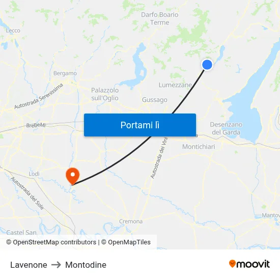 Lavenone to Montodine map