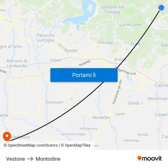 Vestone to Montodine map