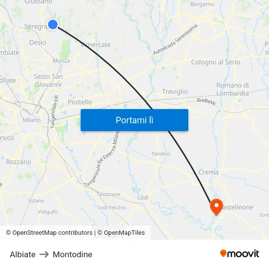 Albiate to Montodine map