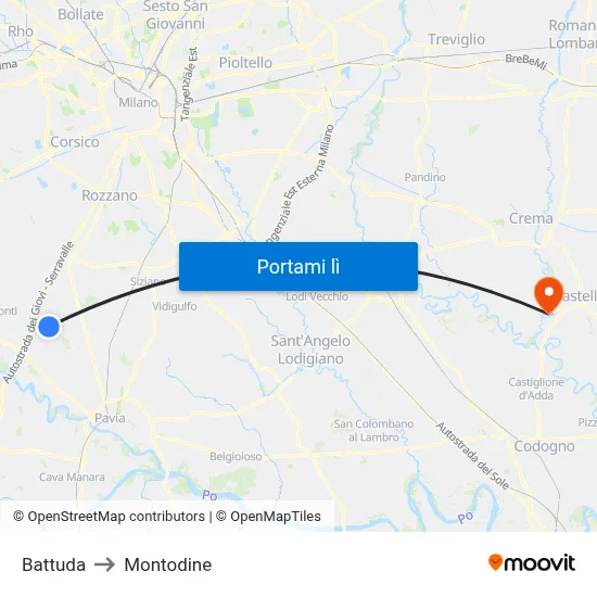 Battuda to Montodine map