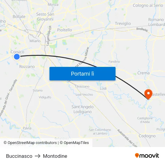 Buccinasco to Montodine map