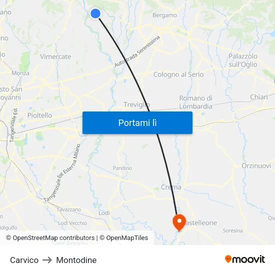 Carvico to Montodine map