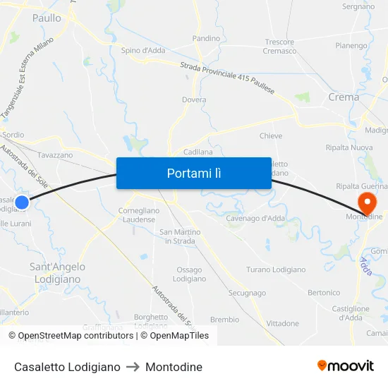 Casaletto Lodigiano to Montodine map