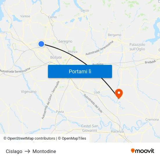 Cislago to Montodine map
