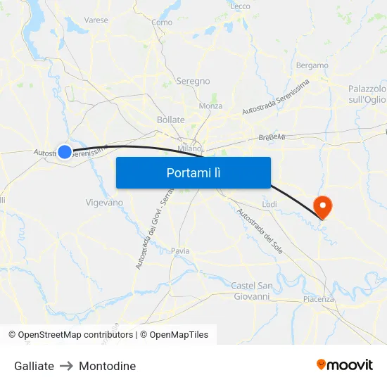 Galliate to Montodine map